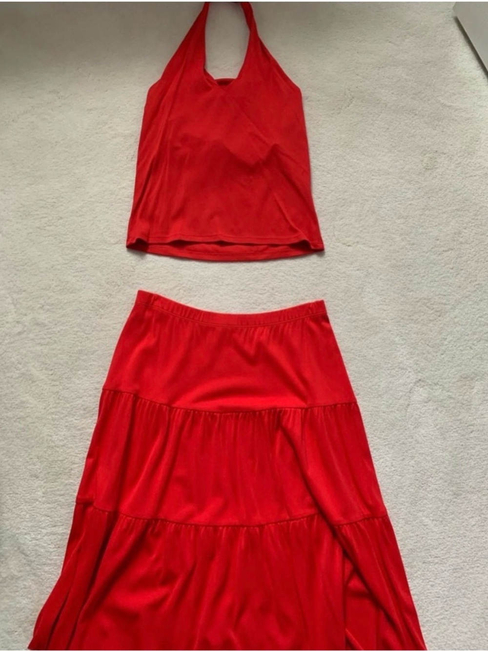 Y2K vintage Red Halter and midi Skirt Set